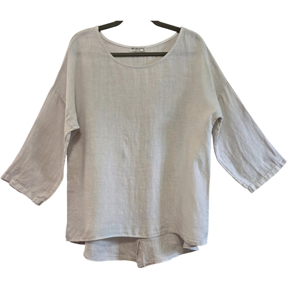 Terzo Millennio Chic Tan Linen Tunic‎ Top Made in Italy Button Back Lagenlook SM